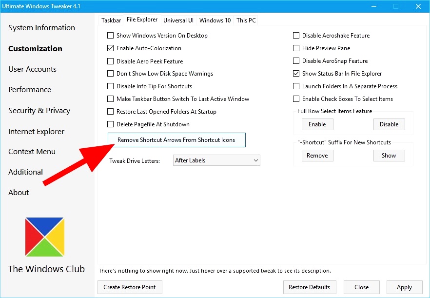 remove shortcut arrows windows 10 7