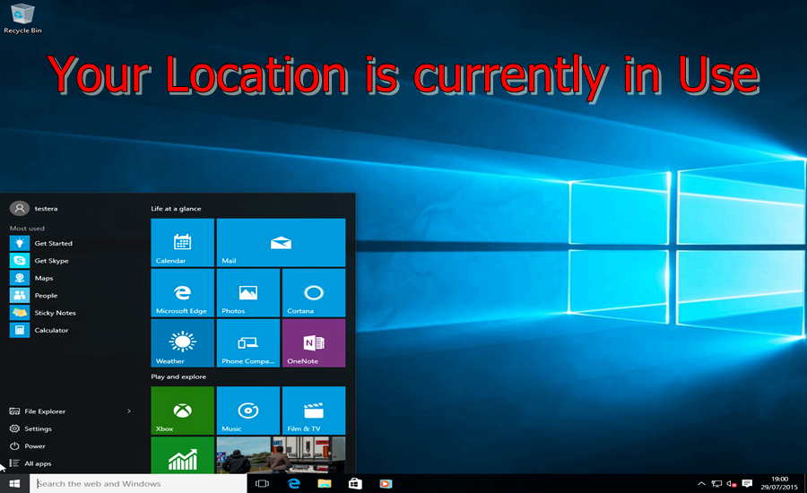 Your Location is currently in Use